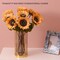 7PCS Vintage Sunflowers Artificial Flowers Silk Flower with Stem Fall Sunflower Decorations for Home Wedding Party Birthday Bulk Dark Center Single Autumn